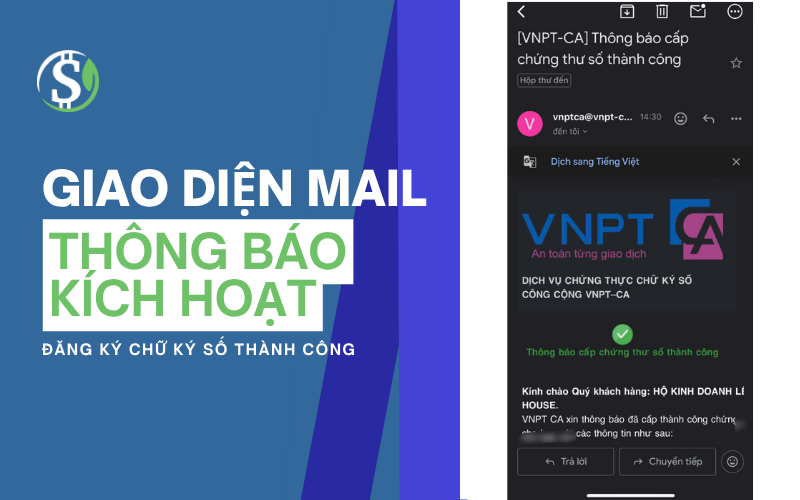 Giao diện mail thông báo kích hoạt đăng ký chữ ký số thành công Giao diện mail thông báo kích hoạt đăng ký chữ ký số thành công